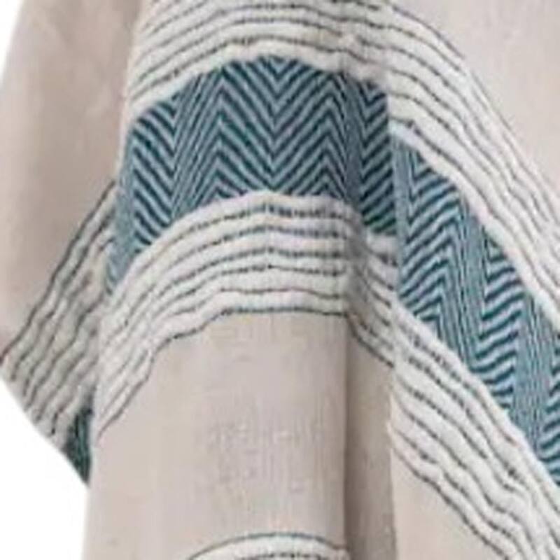 HomeRoots 50" X 60" Teal And Blue Cotton Woven Striped Throw Blanket with Fringe