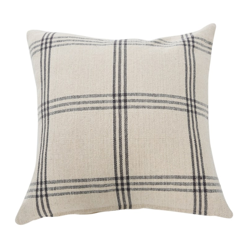 Square Plaid Cotton Pillow Cover, Grey - Pillow Covers - Cover Only - Grey - Single