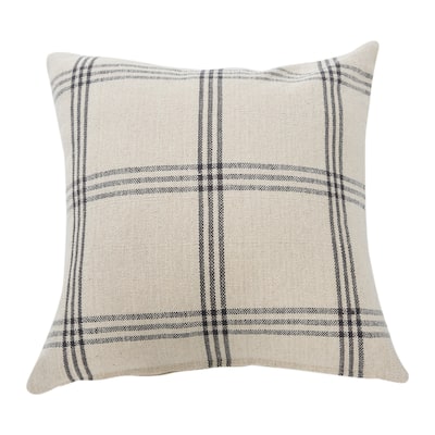 Square Plaid Cotton Pillow Cover, Grey