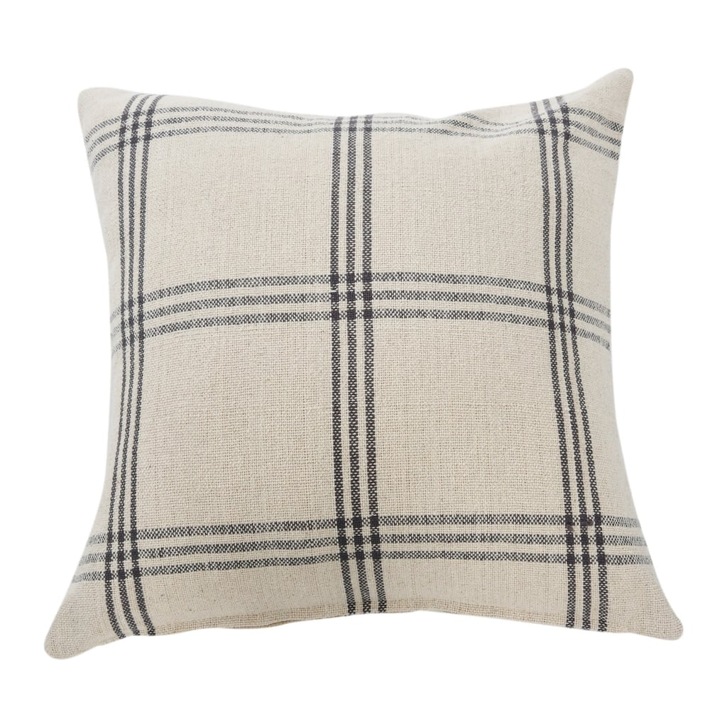 Square Plaid Cotton Pillow Cover, Grey