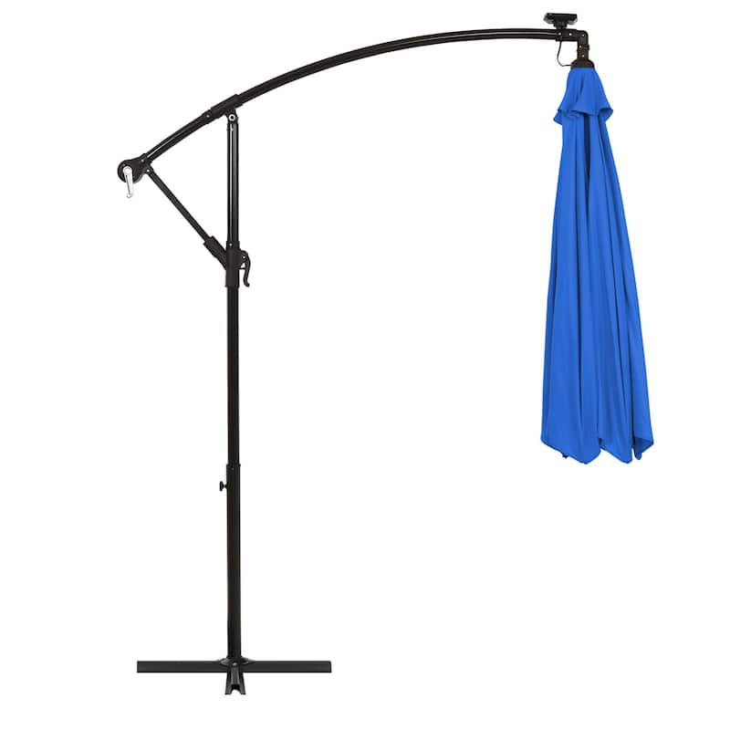 Gymax 10ft Solar Patio Umbrella Outdoor Offset Hanging Umbrella w/ 40