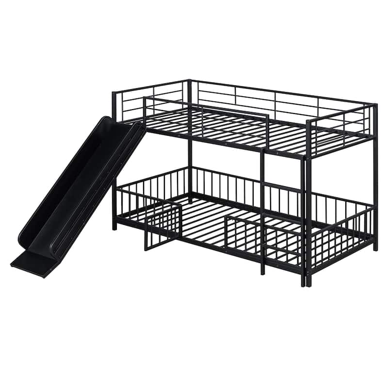 Metal Bunk Bed with Slide and Guardrails for Kids, Boys and Girls, Bedroom