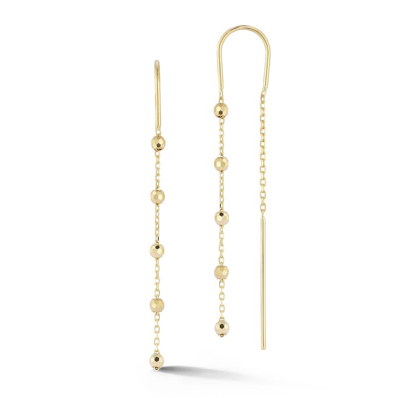 Soleil 14K Gold Diamond Cut Ball Threader Earrings