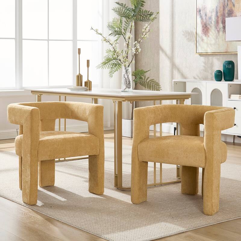 2PCS Barrel Chenille Side Chair - Yellow