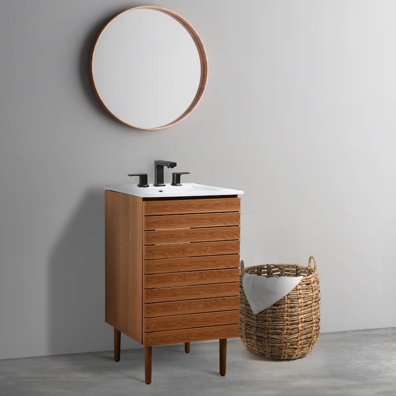 Calandre Thick Linear Slat Modern Farmhouse 2-Shelf Bath Vanity Cabinet Only (Sink Basin not Included), by JONATHAN Y