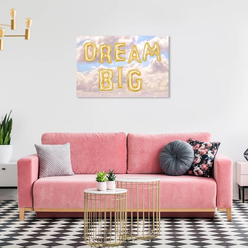 Wynwood Studio Canvas Typography and Quotes Dream Big Balloon Gold and Metallic Gold Glam Wall Art Canvas Print - 24 x 36