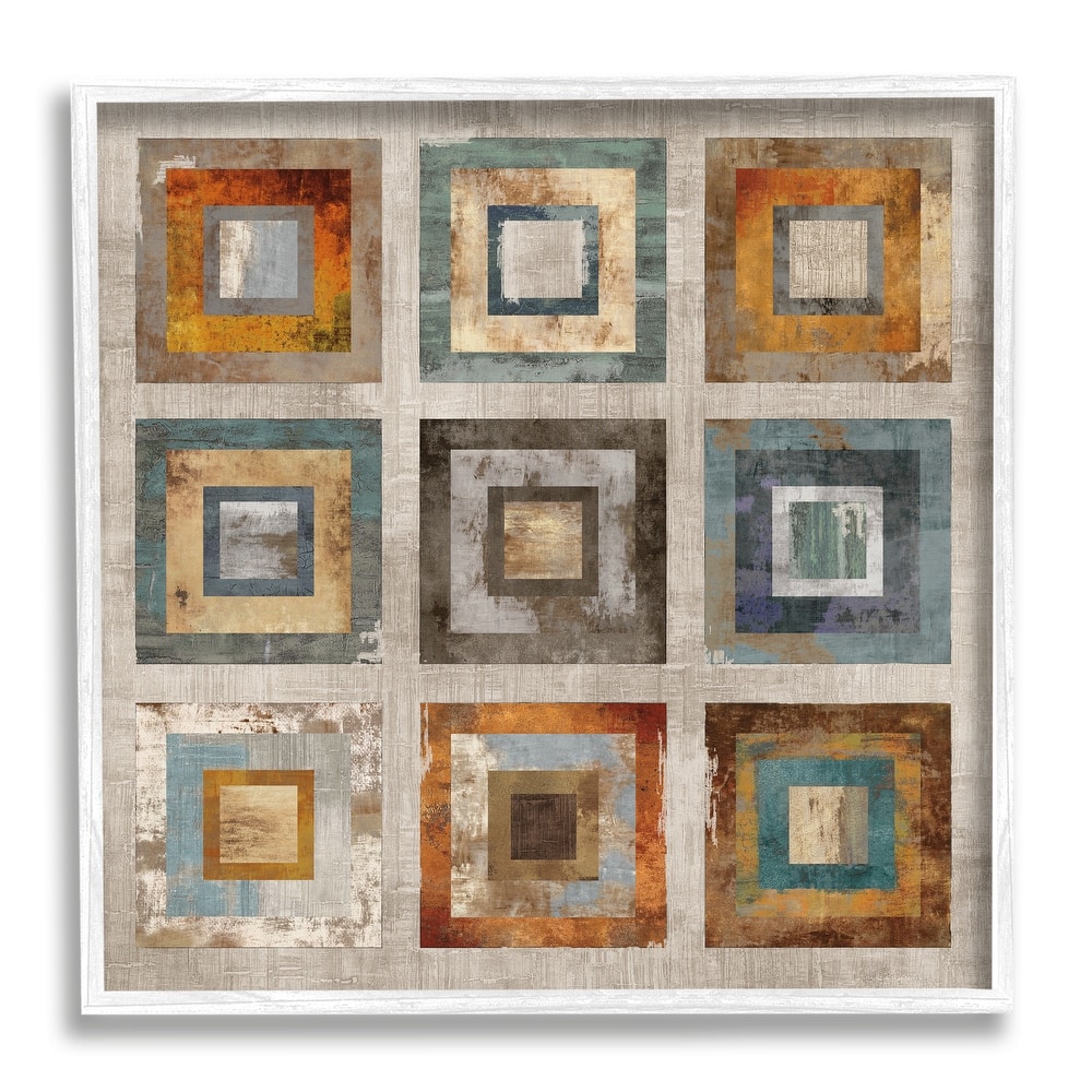 Stupell Layered Square Collage Industrial Rust Tones Abstract Shapes Framed Wall Art - Orange