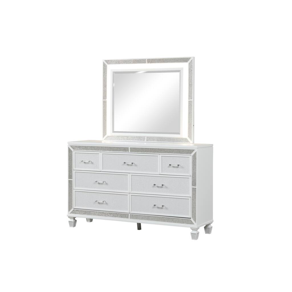 Crystal Modern Style 7-Drawer Dresser Made with Wood in Mirror Accent