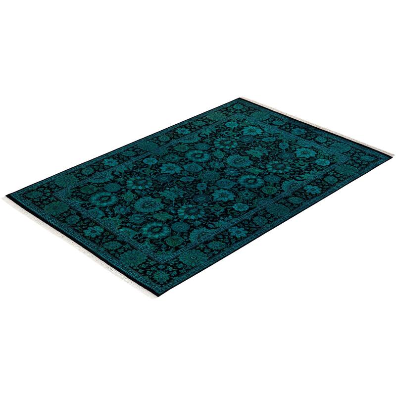Overton Hand Knotted Wool Vintage Inspired Modern Contemporary Overdyed Black Area Rug - 4' 1" x 6' 1"