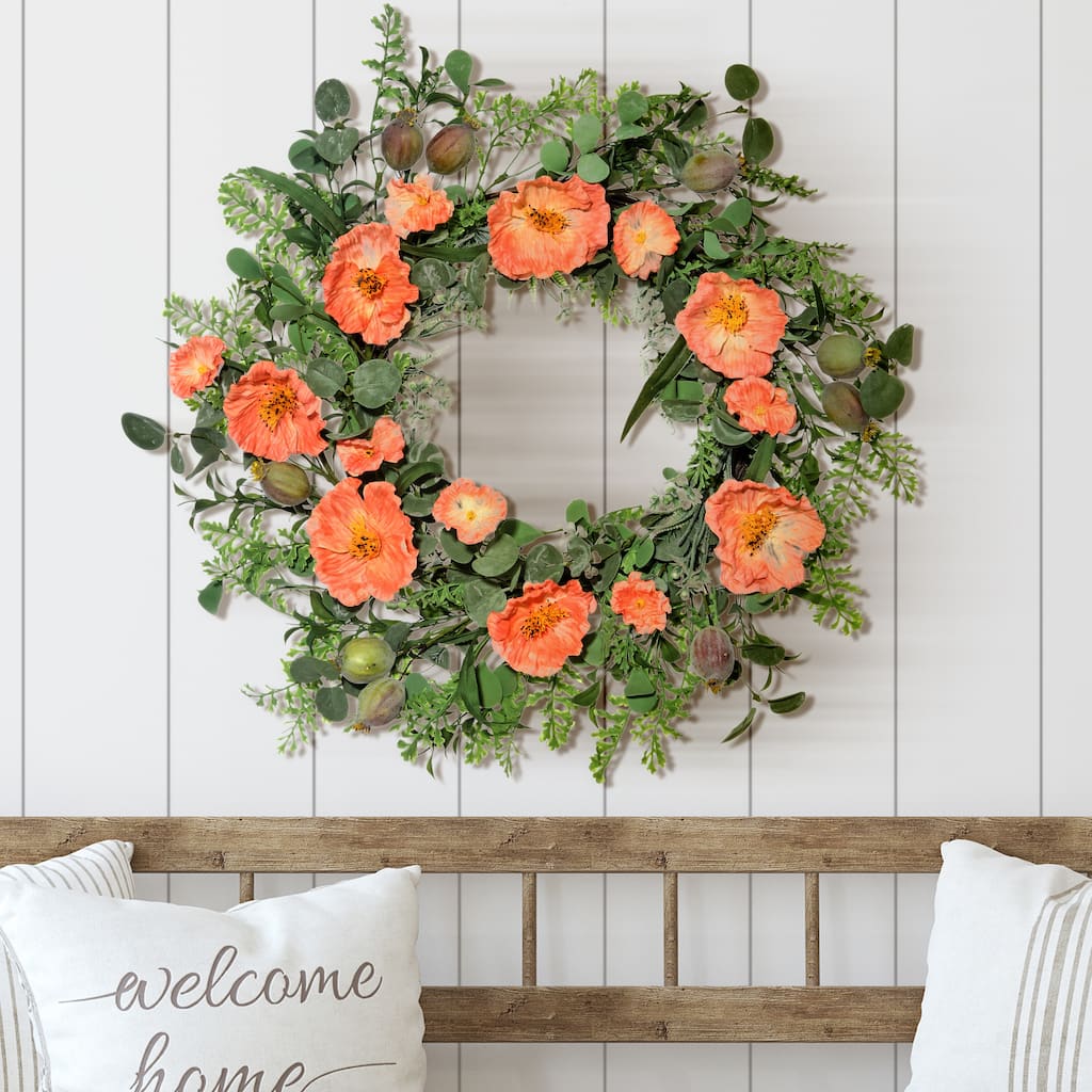 Poppy And Poppy Pod Wreath 24"