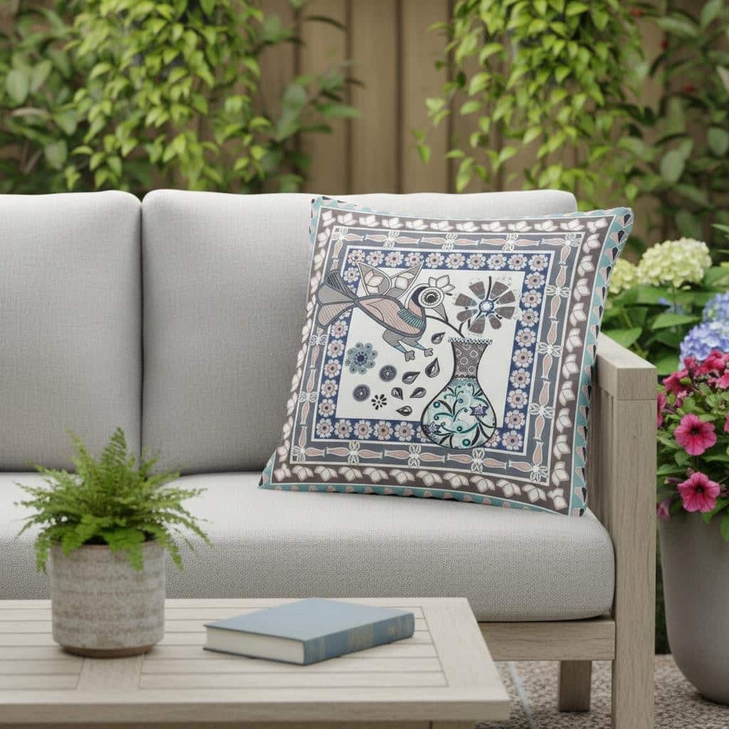 HomeRoots Set of Two 16" X 16" Beige and Gray Peacock Blown Seam Floral Indoor Outdoor Throw Pillow - 16.00' X '16.00' X '5.00