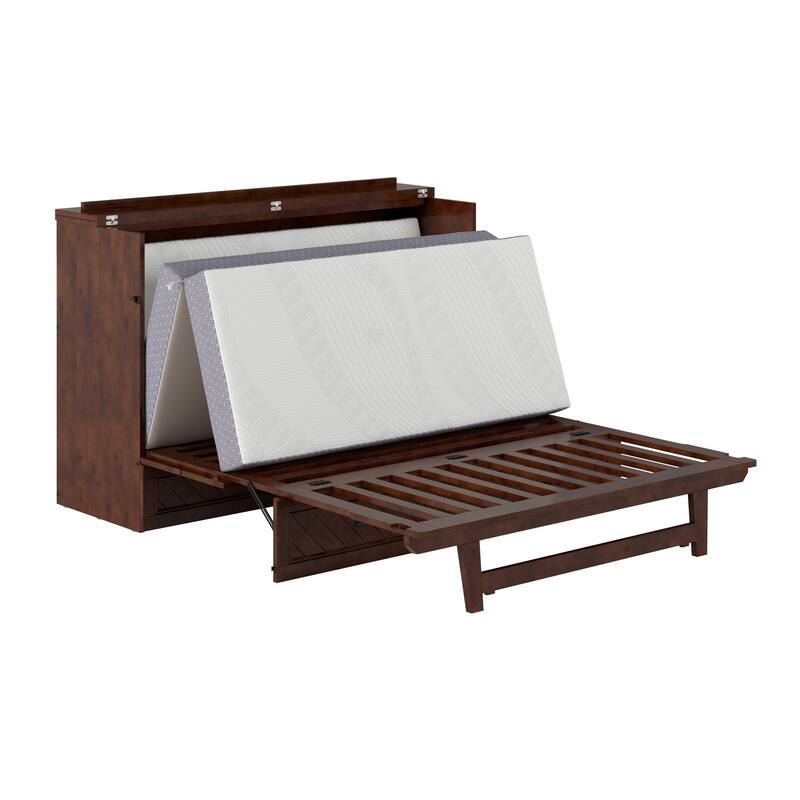 Alpine Murphy Bed Chest with Mattress, Storage Drawer, & Built-in Charger