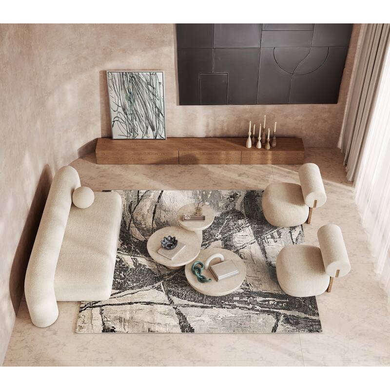 EXQUISITE RUGS Kyoto Hand-loomed Wool/Bamboo Silk Silver/Black Area Rug.