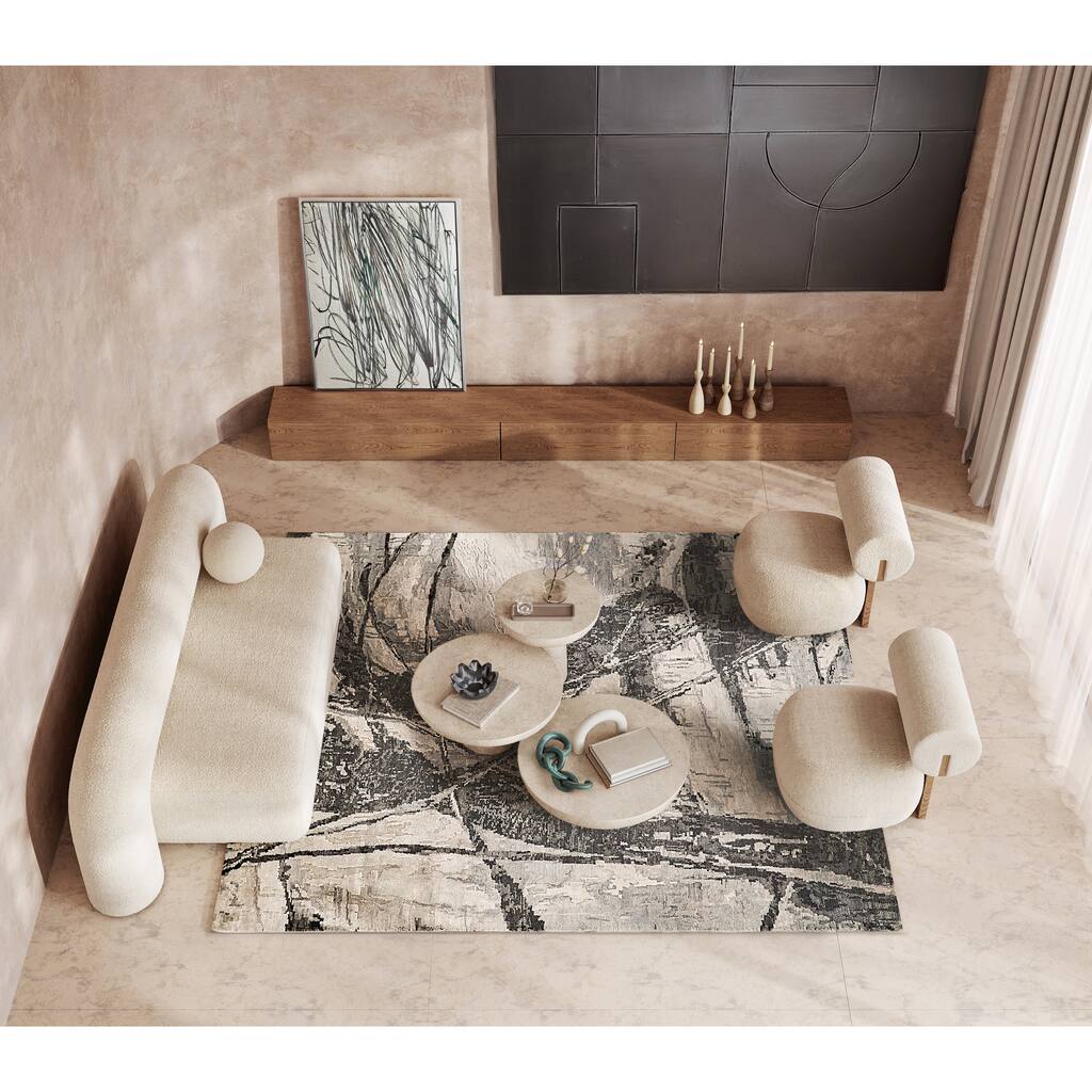 EXQUISITE RUGS Kyoto Hand-loomed Wool/Bamboo Silk Silver/Black Area Rug.