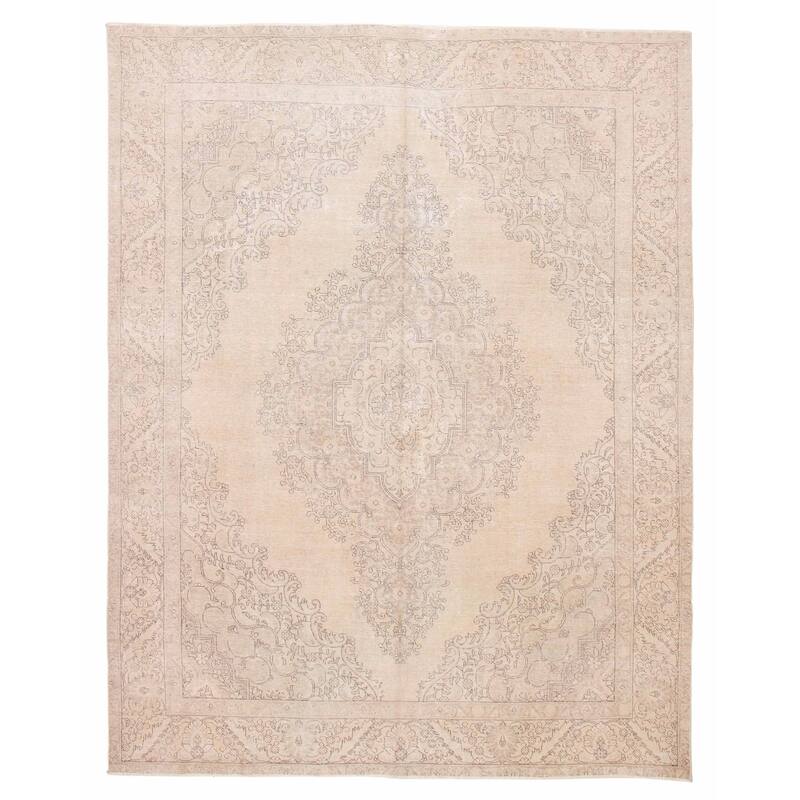 ECARPETGALLERY Hand-knotted Antalya Vintage Khaki Wool Rug - 9'5 x 12'1 - Light Khaki - 9'5 x 12'1
