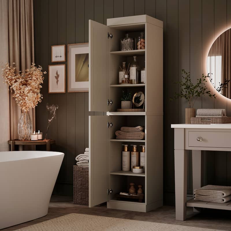 100% Solid Wood Tall Bathroom Linen Storage Cabinet with Doors & Adjustable Shelves, 16.5" W x 71.5" H, Palace Imports