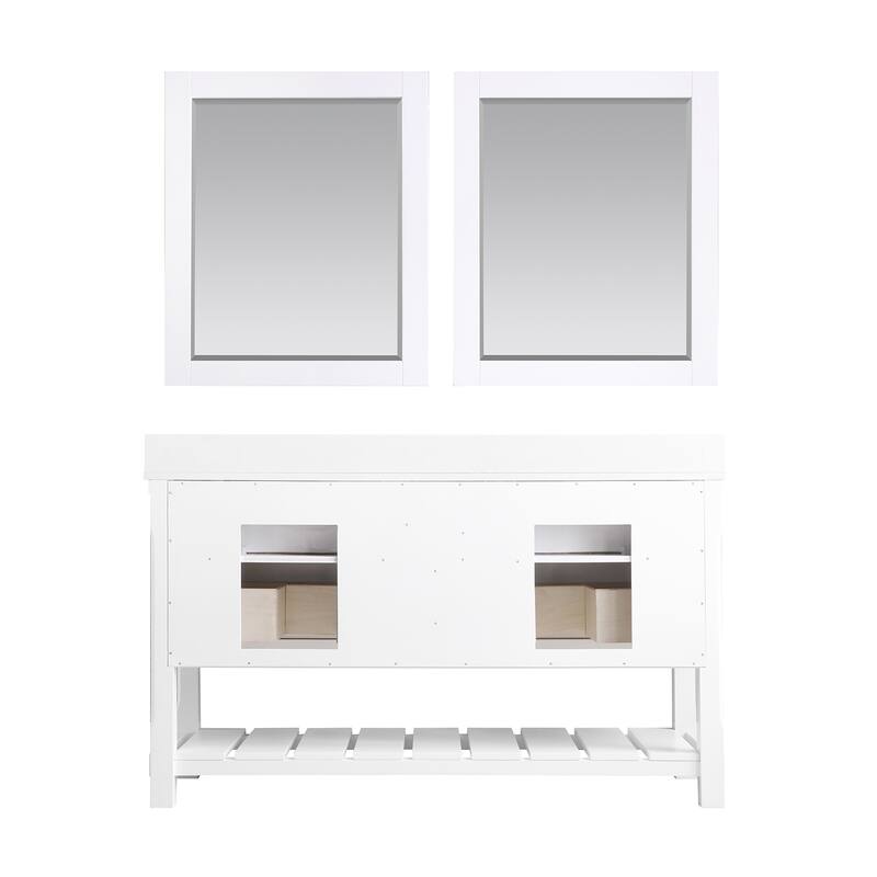 Altair Georgia Double Bathroom Vanity Set and Aosta White Stone Countertop with Farmhouse Basin with Mirror