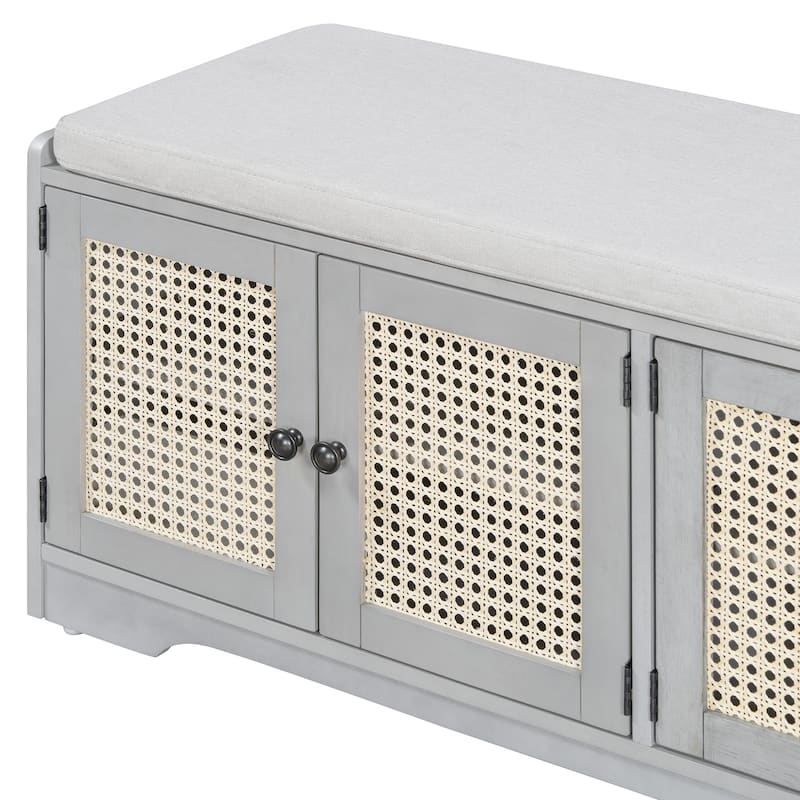 Rustic Entryway Shoe Bench with Removable Cushion