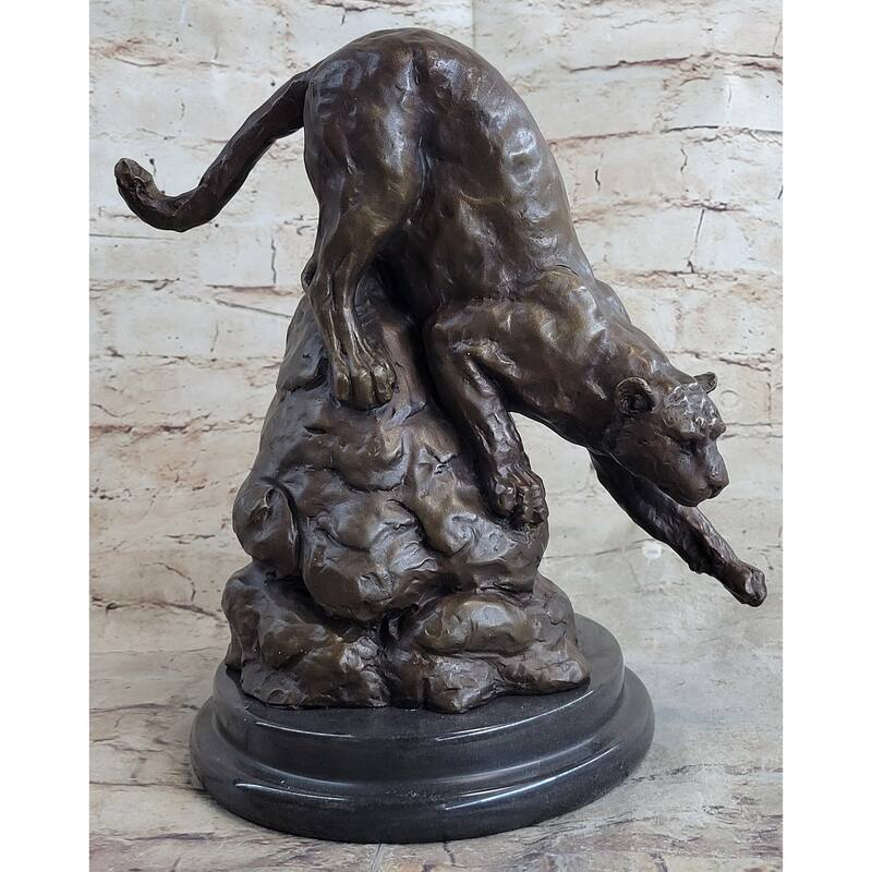 Signed Barye African Wild Cat Jungle Lion Bronze Statue Sculpture Figurine Art