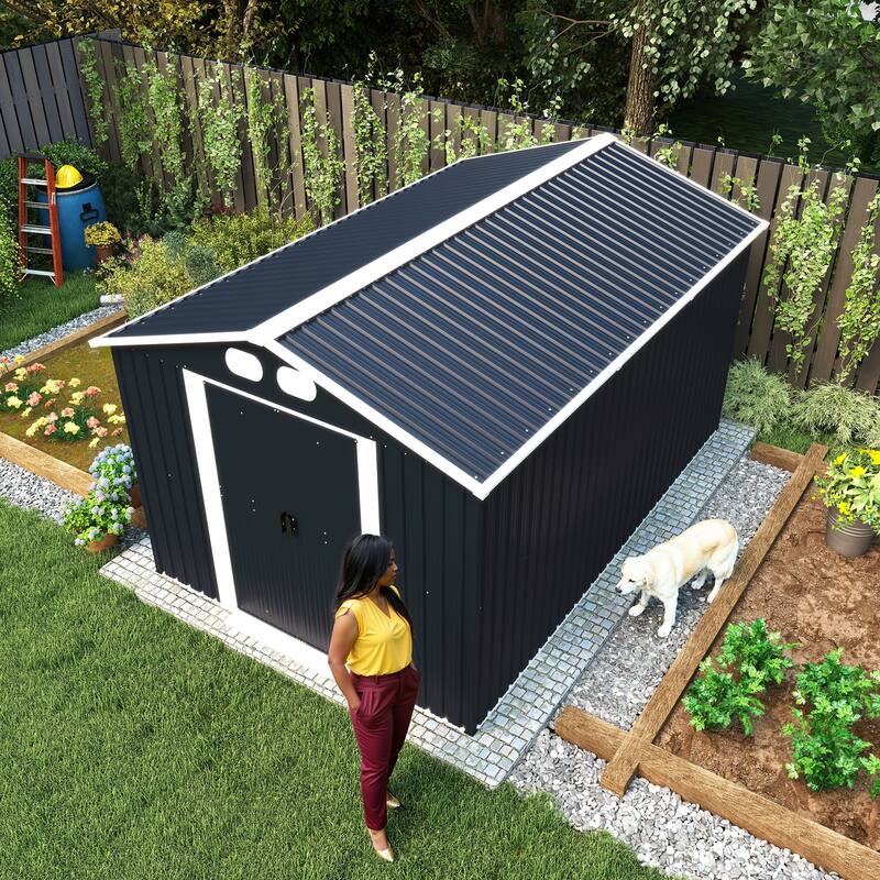 8x12 FT Outdoor Metal Storage Shed, Large Storage Sheds with Sturdy Frame Structure, Metal Garden Tool Shed with Lockable Door