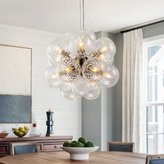 Modern 12-Lights Clear Swirled Ribbed Glass Globe Bubble Chandelier