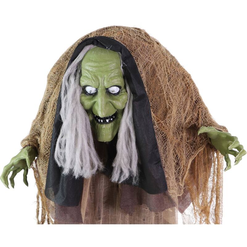 Haunted Hill Farm Animatronic Talking Hunchback Witch with Movement and Lights for Scary Halloween Decoration