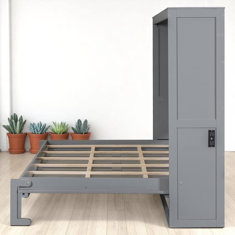 Full/Queen Size Wall Murphy Bed with Flexible Slats and Space-Saving Design