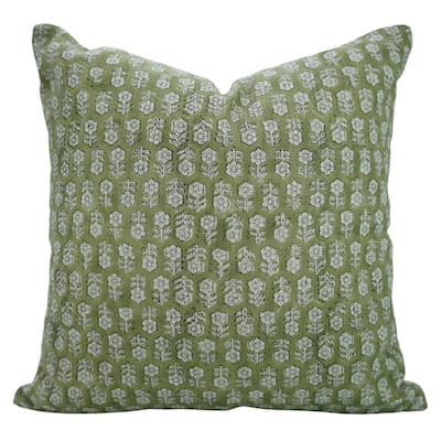 Fabdivine Handmade Vintage Style Pillow Cover for Couch Living Room Home Decorative Accent Green Cushioncase, Tulsi Buti