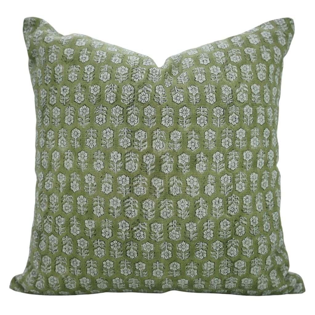 Fabdivine Handmade Vintage Style Pillow Cover for Couch Living Room Home Decorative Accent Green Cushioncase, Tulsi Buti