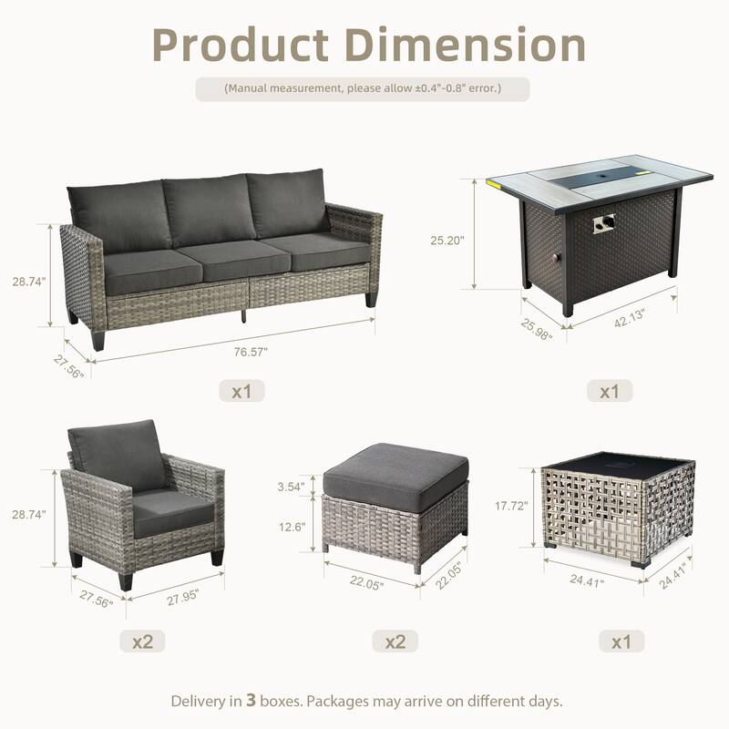 OVIOS 7 Pieces Patio Furniture Set with Solar-Powered Table & Fire Pit