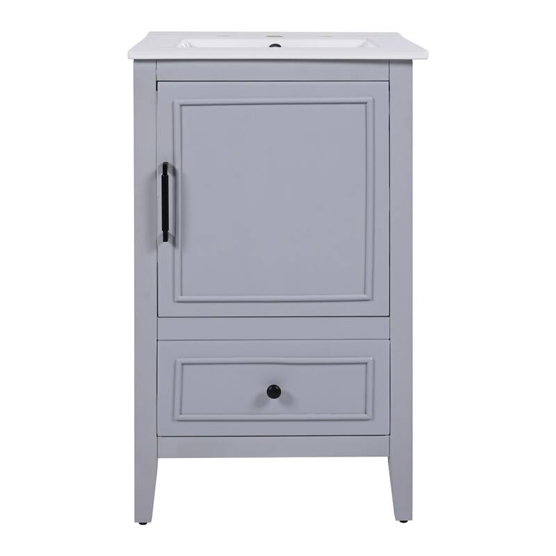 Modern 20-Inch Bathroom Vanity with Sink, Painted Finish, and Adjustable Foot Pads - 20in L Acacia Wood,Ceramic,Solid Wood+MDF