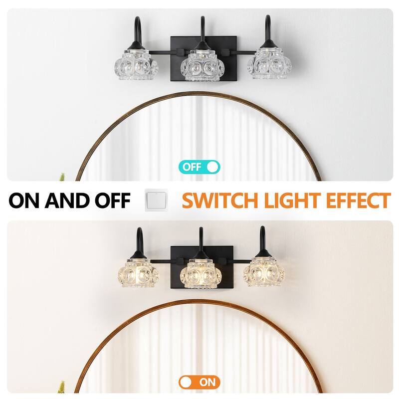 Patterned Glass Bathroom Vanity Light 3/4/5-Light Black