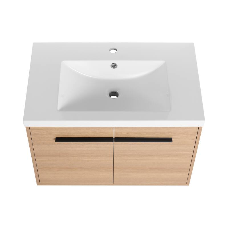 GDFStudio - Levistar Modern Wall-Mounted Bathroom Vanity Set with Scratch-Resistant Resin Sink & Soft Close Doors