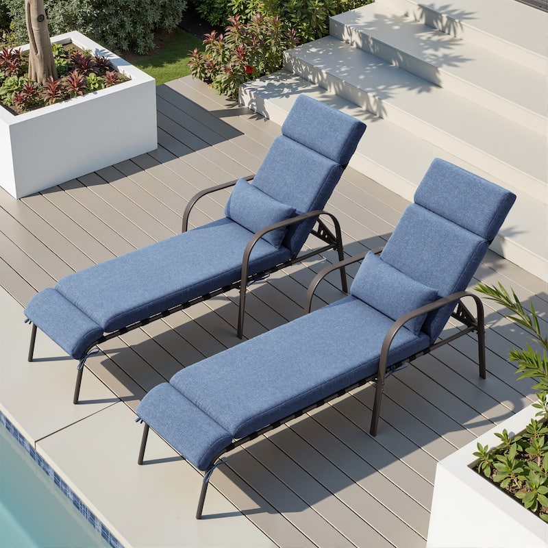 Outdoor All-weather Cushioned Adjustable Chaise Lounge Chairs Patio Pool Loungers - Dark Blue - 2PC