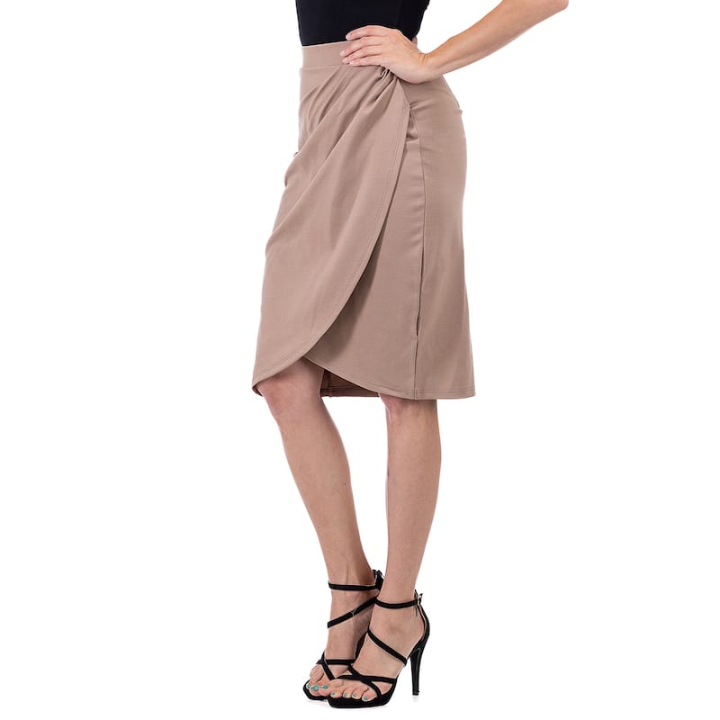 24seven Comfort Apparel Elastic Waist Knee Length Tulip Pencil Skirt