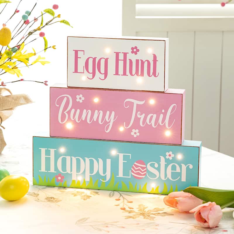 Glitzhome LED Lighted Wooden Easter Table Sign Spring Home Decor Party Supplies Props Gifts