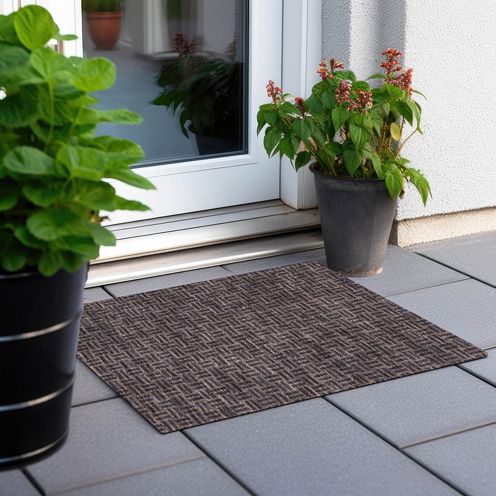 Machine Washable Indoor/ Outdoor Chantille Contempory Crosshatch Rug