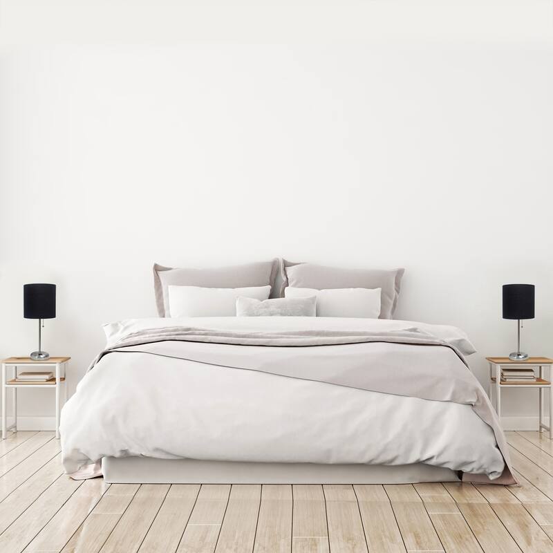 19.5 in. Brushed Steel Finish Table Lamp with Black Shade, Durable Stick Lamp for End/Side Tables, Set of 2