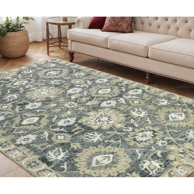 HomeRoots Floral Medallion Traditional Rectangle Area Rug - 96.00 in. x 60.00 in.  x 0.40 in.