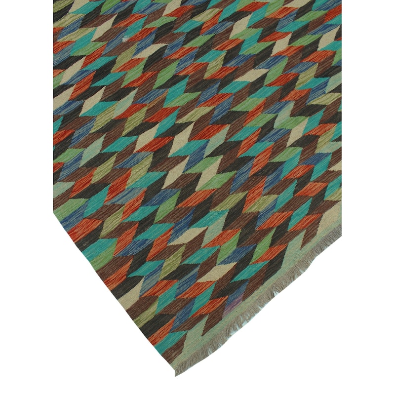 Hand-Woven Winchester Kilim Firth Charcoal/Rust Rug - 5'0" x 6'7"