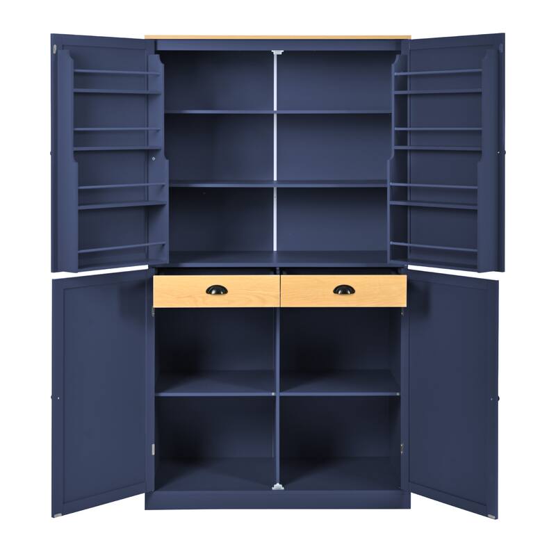 Modern Large Kitchen Pantry Cabinet, Wood Storage Cupboard with 2 Drawers, Adjustable Shelves & 8 Door Storage Shelves