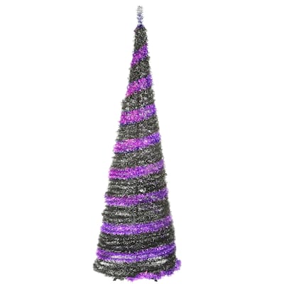 National Tree Company Halloween Pre-Lit Artificial Tree, Black, Evergreen, LED Lights, Includes Stand, 7.5 Feet