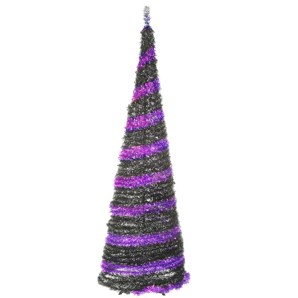 National Tree Company Halloween Pre-Lit Artificial Tree, Black, Evergreen, LED Lights, Includes Stand, 7.5 Feet