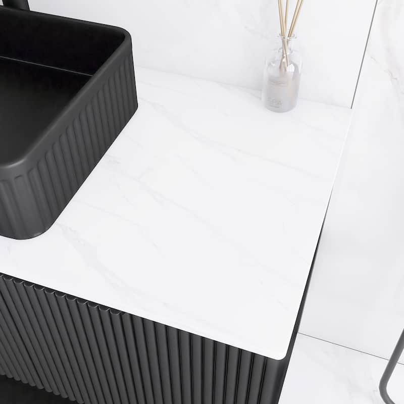 48 inch Freestanding Bathroom Vanity with Ceramic Sink in Black wood