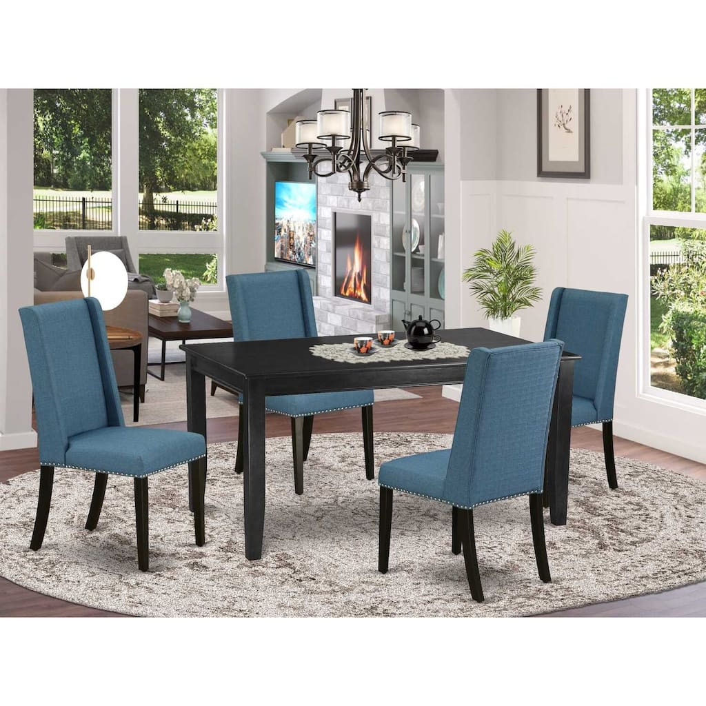 HomeStock 5-Pc Black Finish Solid Wood Top - Dining Room Set with High Back - Seats 4