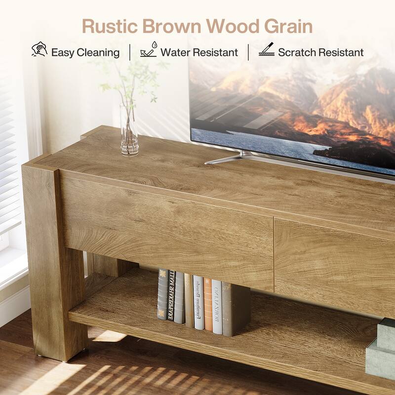 63" TV Stand for TVs up to 75-Inch, Farmhouse Entertainment Center with Drawers and Storage Shelves