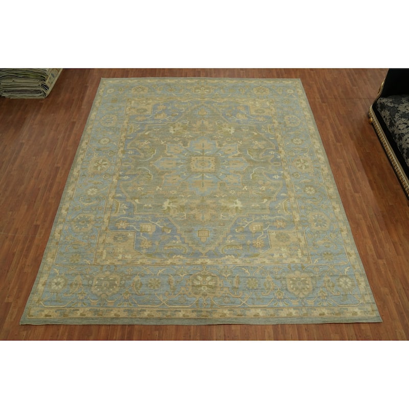 Vegetable Dye Wool Oushak Turkish Large Rug, Medallion Geometric Carpet - 14' 8'' X 12' 2''