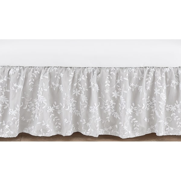 slide 1 of 1, Grey Floral Vintage Lace Collection Girl Crib Bed Skirt - Gray Luxurious Elegant Princess Boho Shabby Chic Luxury Glam Flower