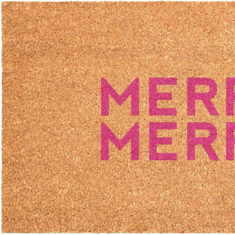 HomeRoots 24" X 36" Brown And Pink Christmas Outdoor Coir Door Mat - 24.00' X '36.00
