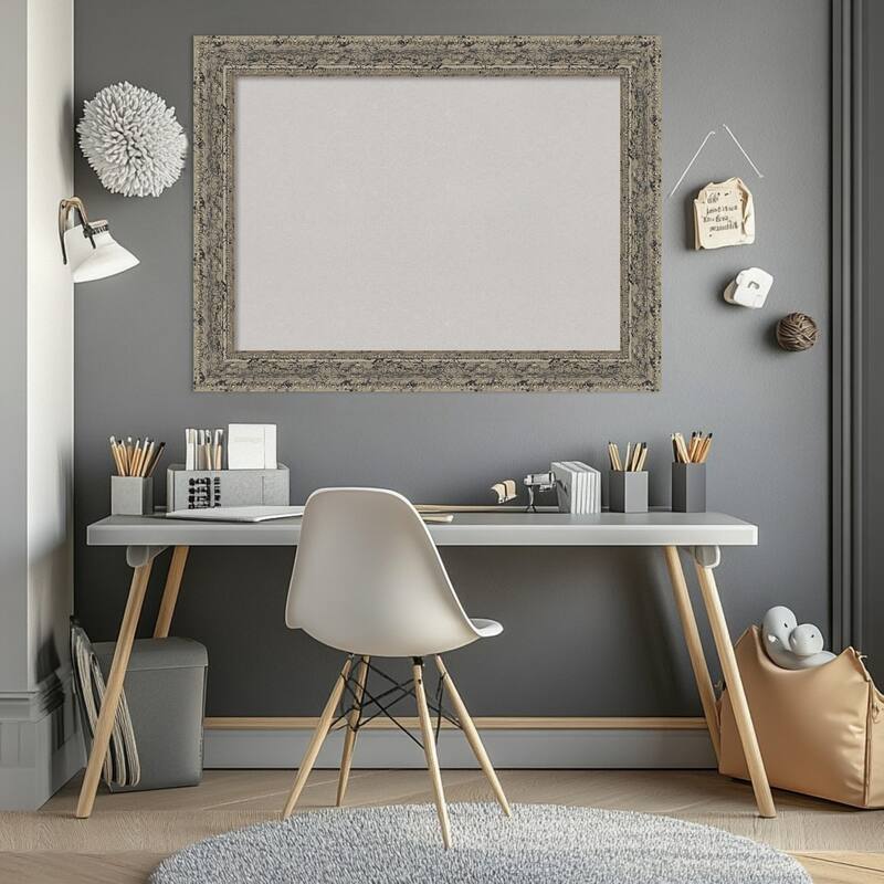 Attic Aged Silver Wood Framed Cork Board - Bulletin Board, Organization Board, Pin Board